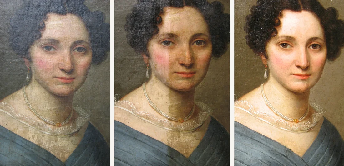 Restauration de tableaux à Nice : nettoyage, dévernissage, consolidation, rentoilage et réintégration picturale pour collections privées sur la Côte d’Azur.