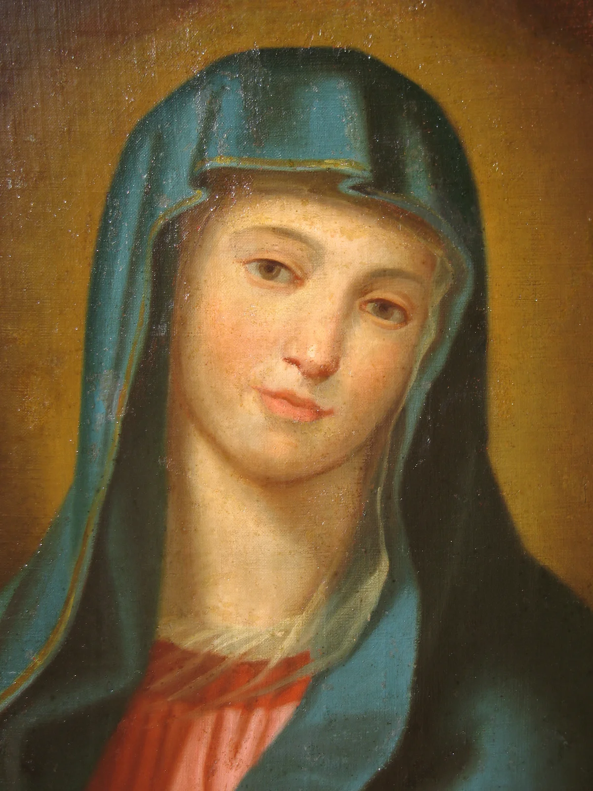 Portrait de Vierge à Nice après restauration, couleurs claires et harmonie des glacis.
