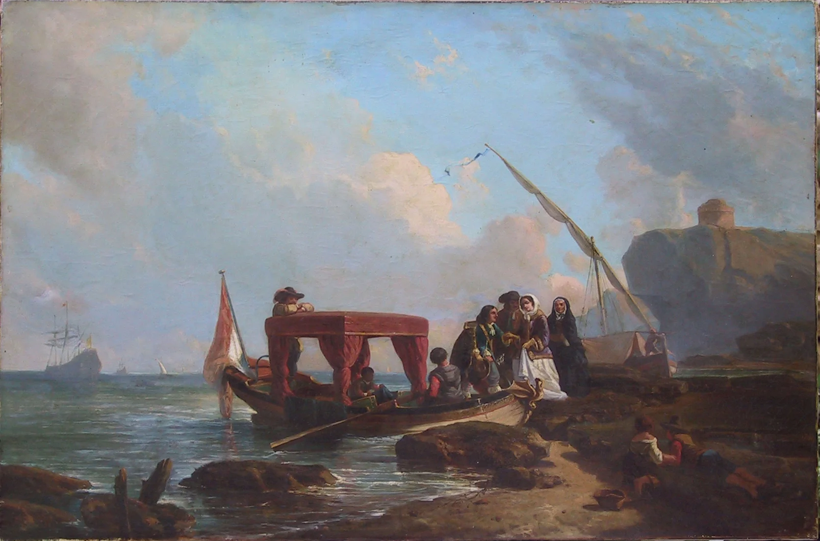 Scène portuaire après restauration complète, ciel restitué et couleurs équilibrées.